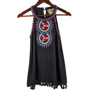 Savanna Jane‎ Gray Embroidered Sleeveless Tassel Tank Top Size Women's Small